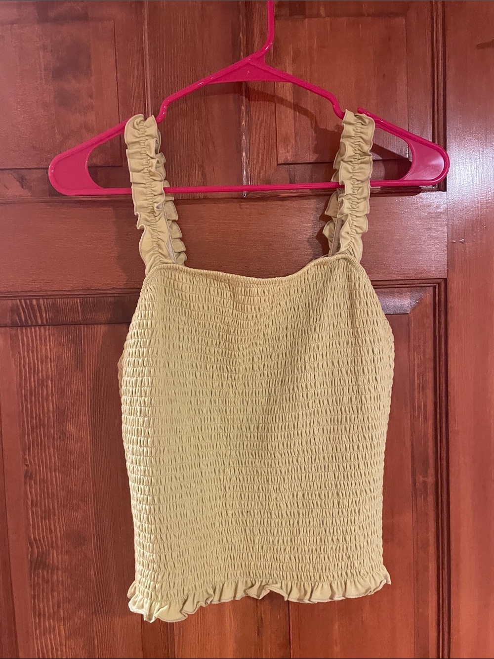SO Lime Smocked Ruffle Strap Tank Top